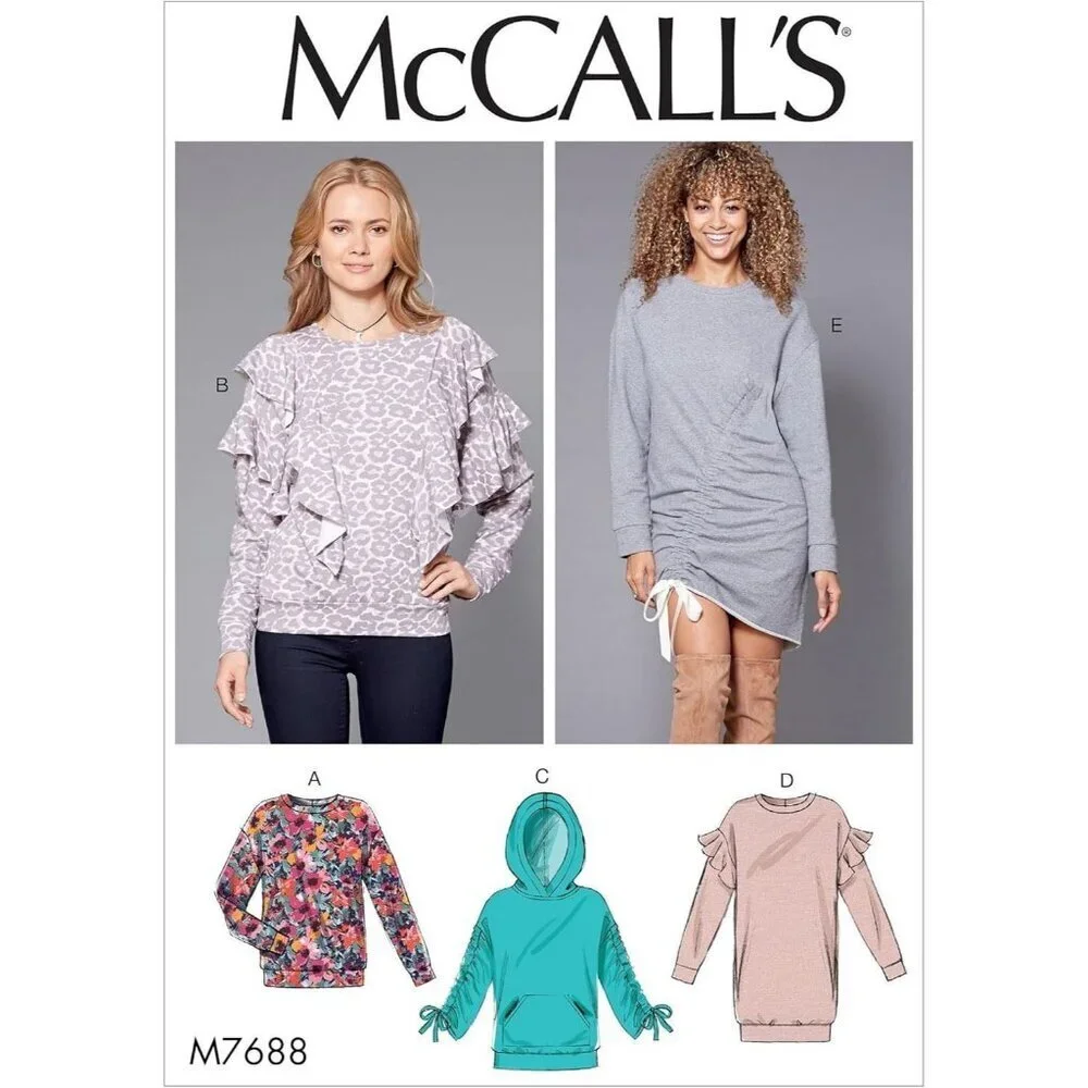 McCalls Sewing Pattern M7688  Top Shirt‎ Tunic Knits Misses Size XS-MED